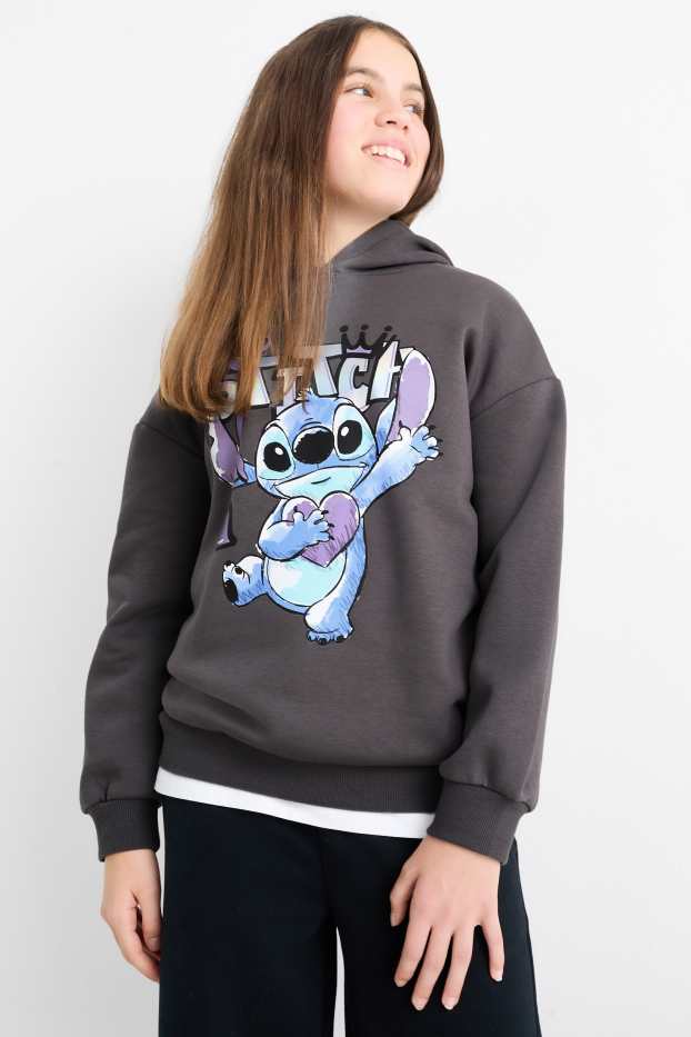 Enfants filles - Lilo & Stitch - sweat à capuche - gris foncé