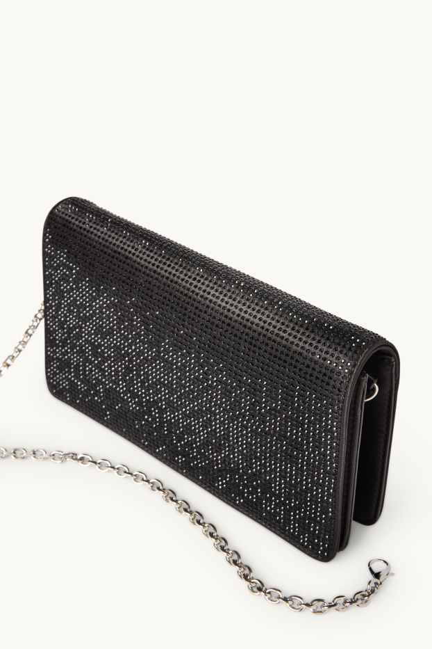 Dames - Schoudertas met afneembare riem en strass-steentjes - zwart