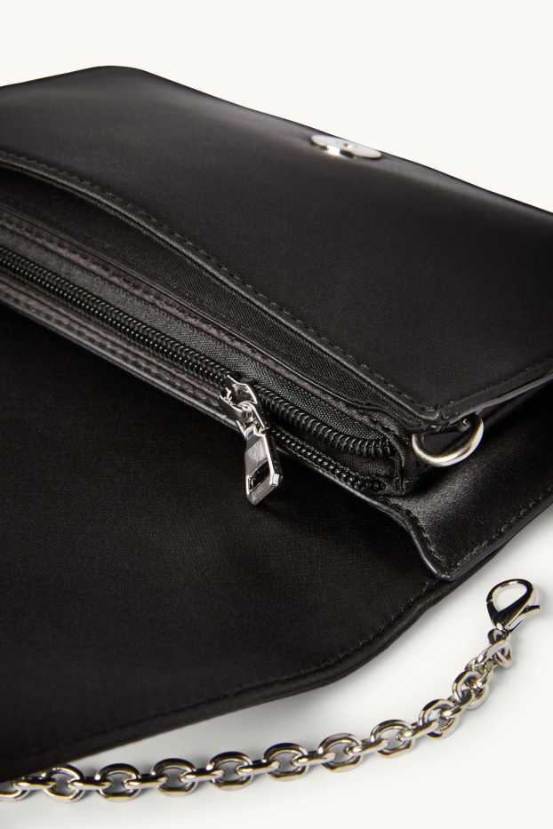 Dames - Schoudertas met afneembare riem en strass-steentjes - zwart
