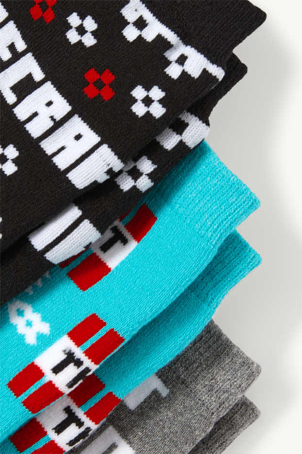 Kinderen: jongens - Set van 3 paar - Minecraft - warme sokken voor de kerst, met motief - grijs / zwart