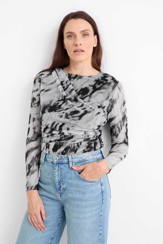 Dames - Longsleeve - met patroon - grijs