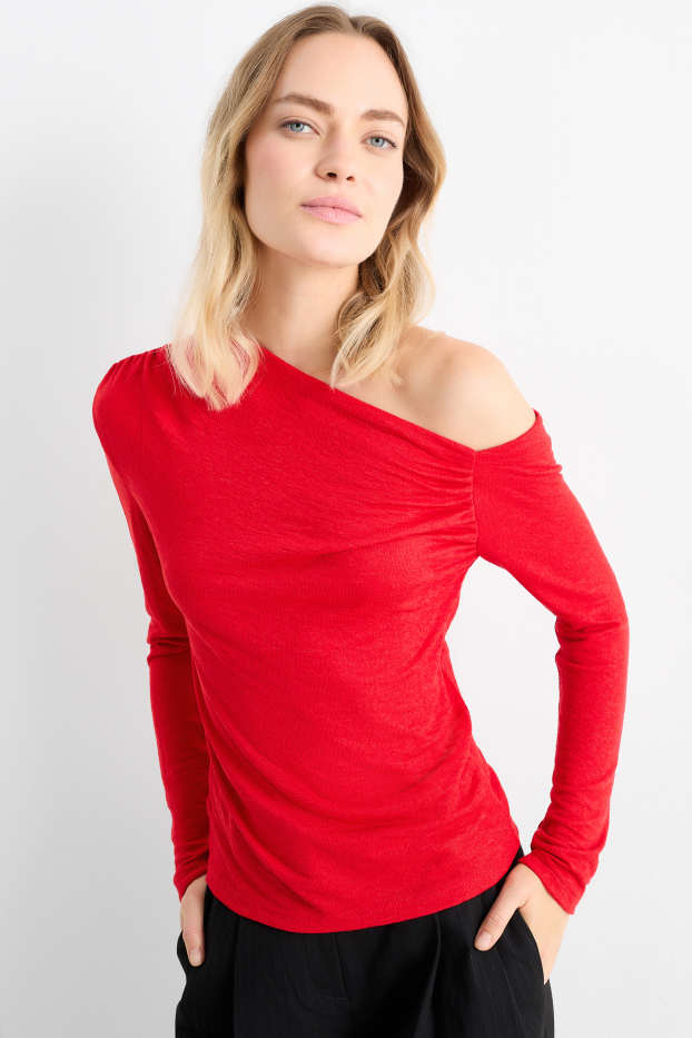 Femmes - Haut à manches longues - texturé - rouge