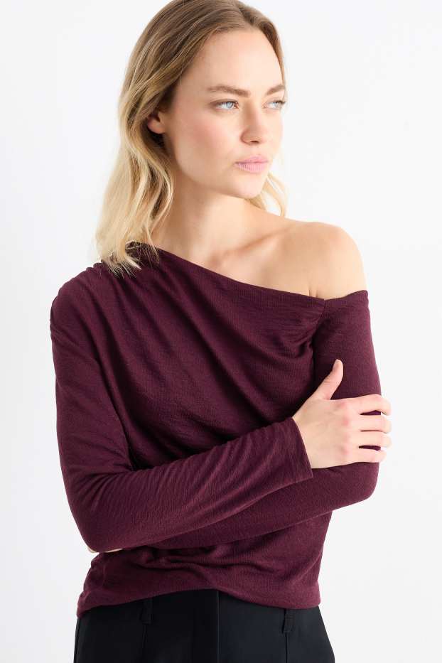 Women - Long sleeve top - textured - purple