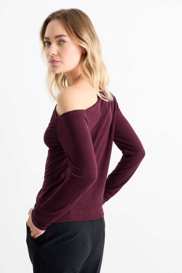 Women - Long sleeve top - textured - purple