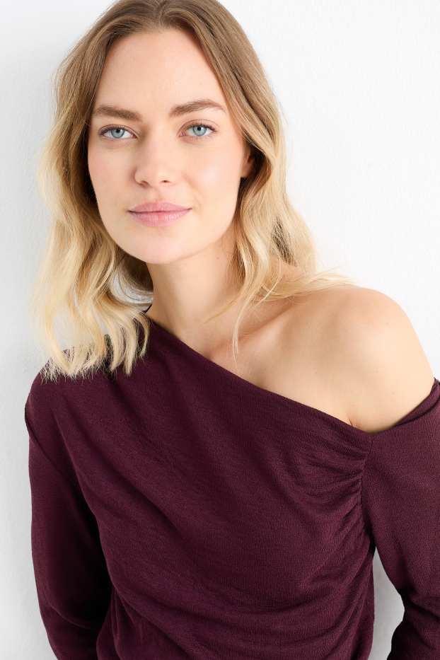 Women - Long sleeve top - textured - purple