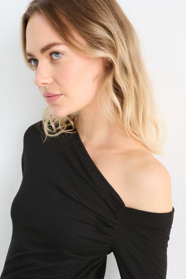 Dona - Samarreta de màniga llarga - texturada - negre