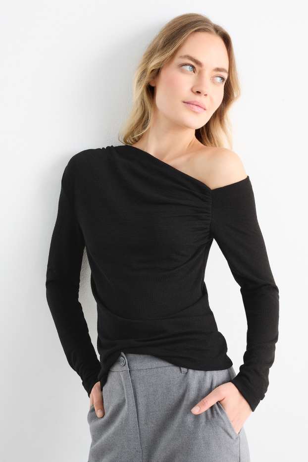 Dona - Samarreta de màniga llarga - texturada - negre