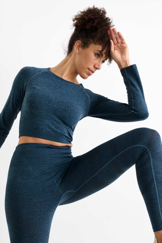 Women - Cropped technical T-shirt – UV protection - dark blue