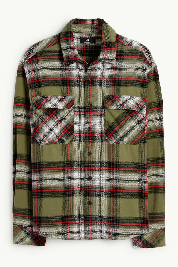 Hommes - Chemise en flanelle - relaxed fit - col kent - à carreaux - vert