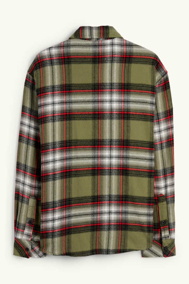 Hommes - Chemise en flanelle - relaxed fit - col kent - à carreaux - vert