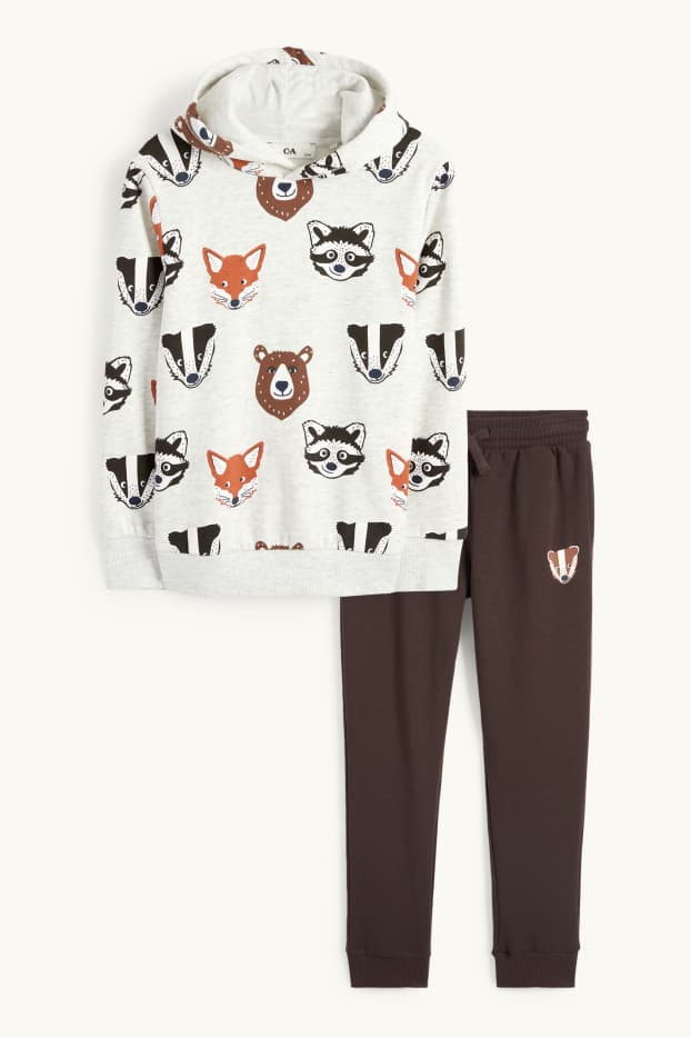 Enfants garçons - Animaux sauvages - ensemble - sweat à capuche et pantalon de jogging - 2 pièces - gris clair chiné