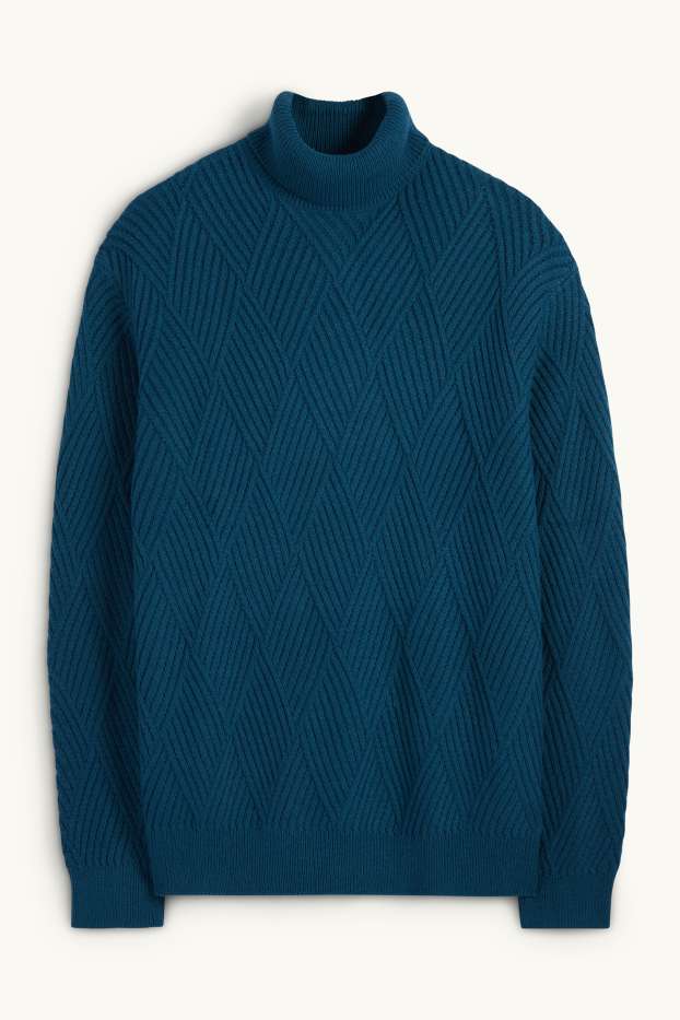 Uomo - Maglione con collo a dolcevita - tramato - blu scuro