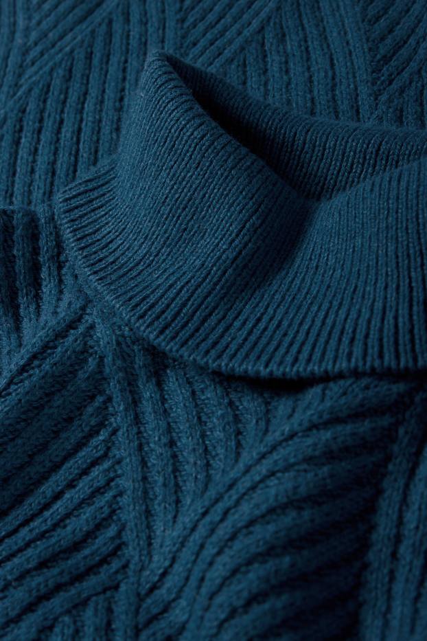 Uomo - Maglione con collo a dolcevita - tramato - blu scuro