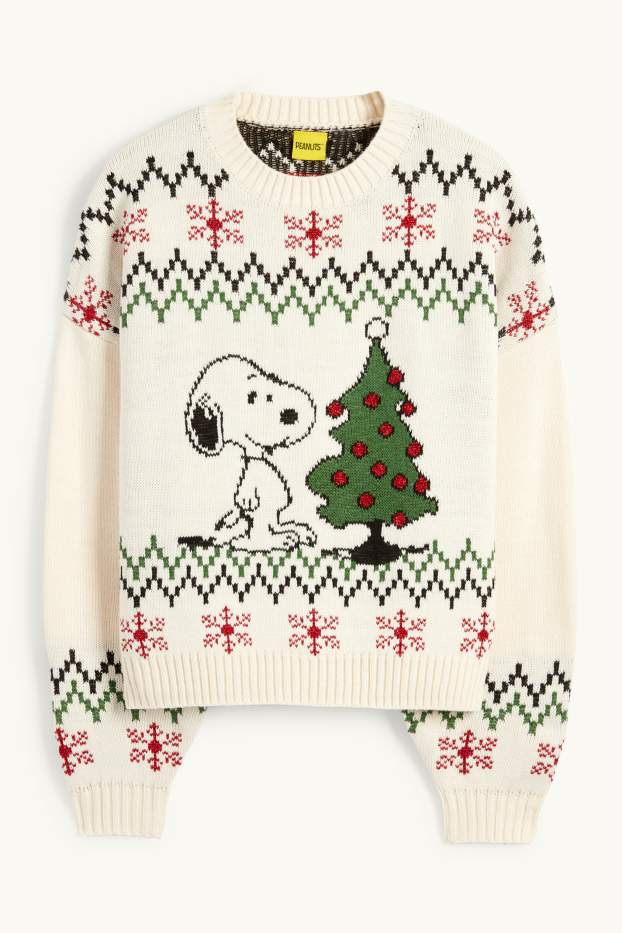 Damen - Weihnachtspullover - Snoopy - cremeweiß