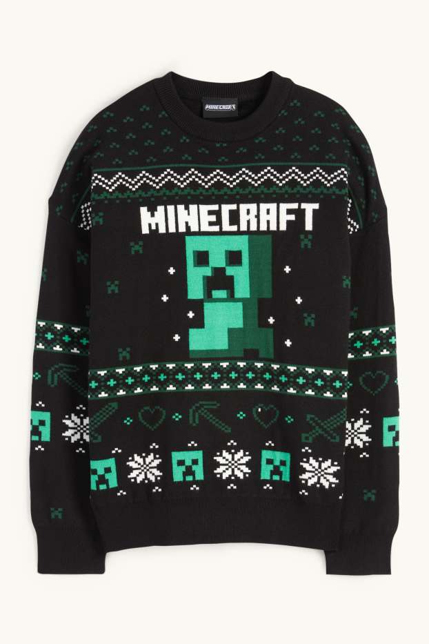 Enfants garçons - Minecraft - pull de Noël - noir