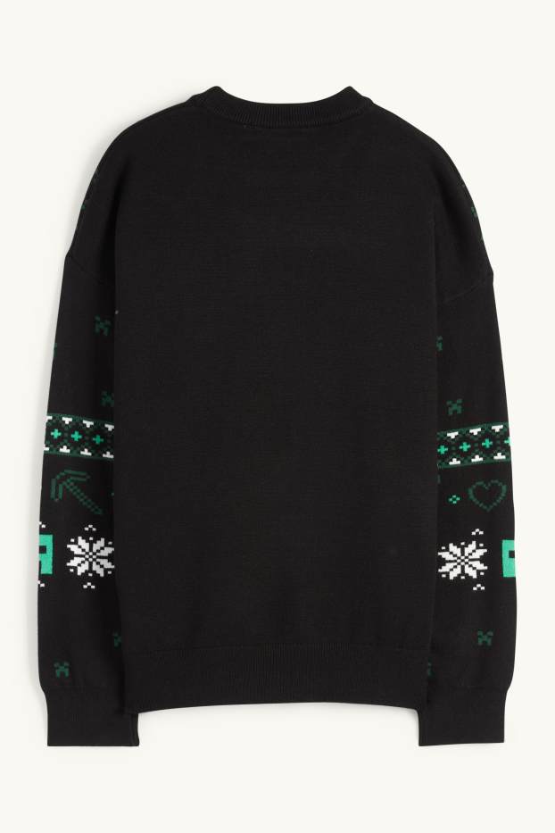 Enfants garçons - Minecraft - pull de Noël - noir
