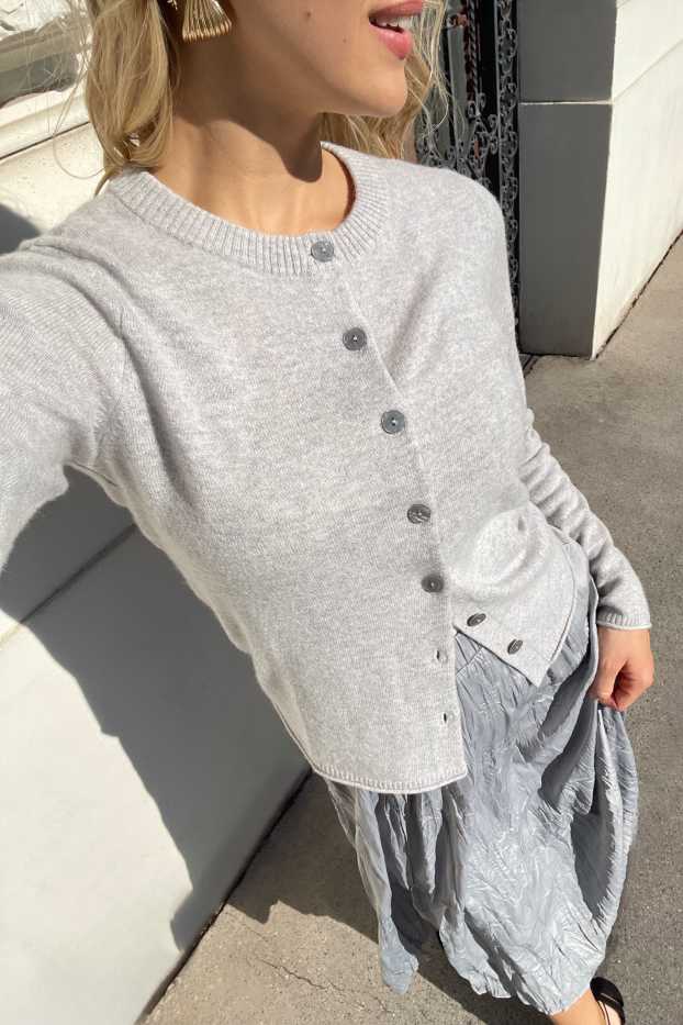 Damen - Kaschmir-Strickjacke - hellgrau-melange