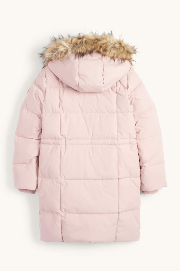 Bambine - Piumino con cappuccio e inserto in ecopelliccia - rosa