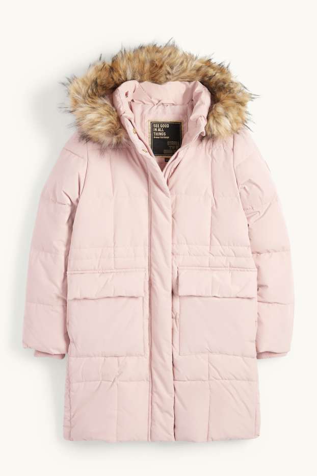 Bambine - Piumino con cappuccio e inserto in ecopelliccia - rosa