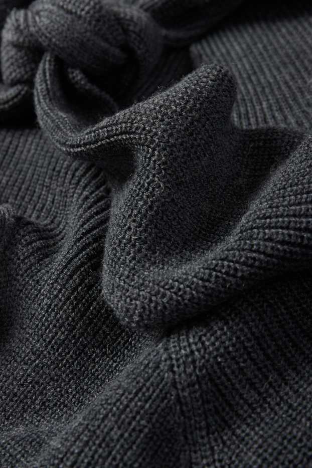 Women - Knitted dress with knot detail - ribbed - dark gray