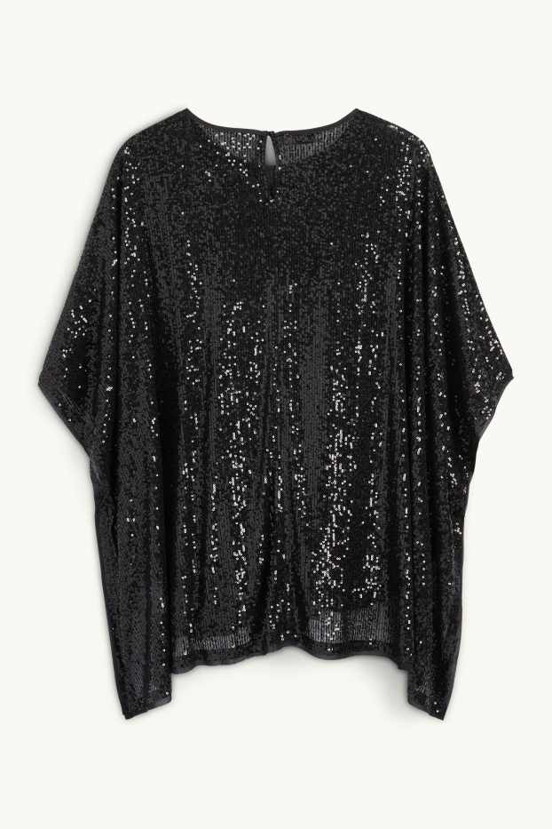 Damen - Pailletten-Cape mit Gürtel - glänzend - schwarz