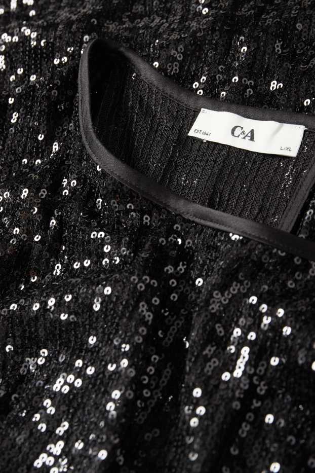 Damen - Pailletten-Cape mit Gürtel - glänzend - schwarz
