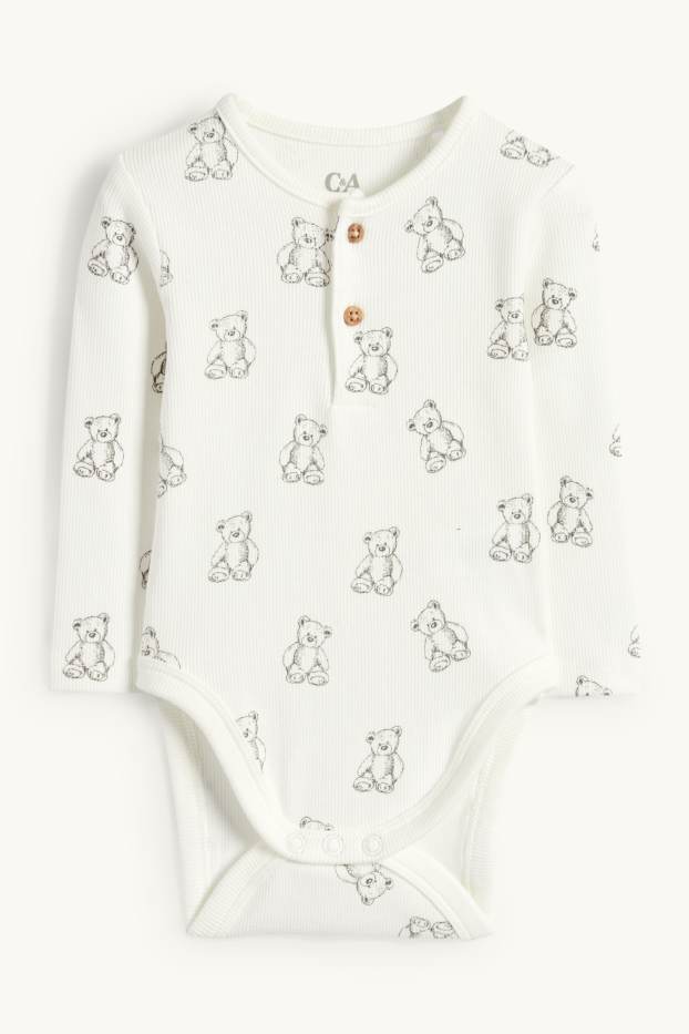 Unisex - Teddy bear - baby bodysuit - ribbed - cremewhite