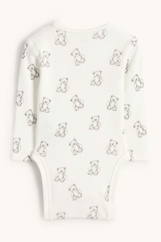 Unisex - Teddy bear - baby bodysuit - ribbed - cremewhite