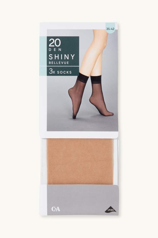 Damen - Multipack 3er - Feinsöckchen - LYCRA® - 20 DEN - braun
