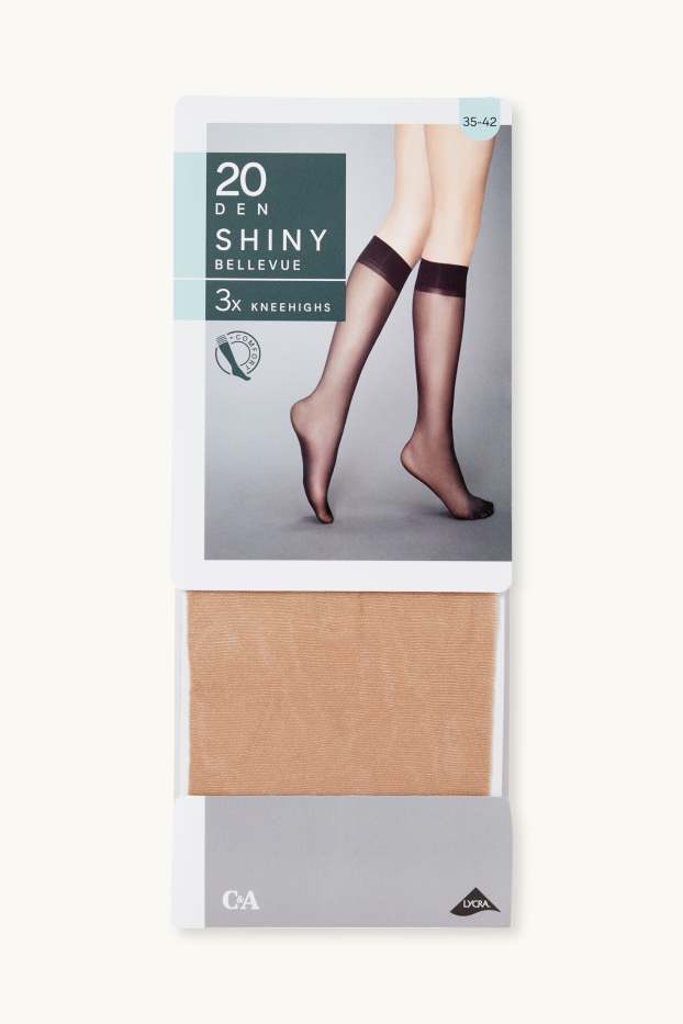 Damen - Multipack 3er - Feinkniestrümpfe - LYCRA® - 20 DEN - braun