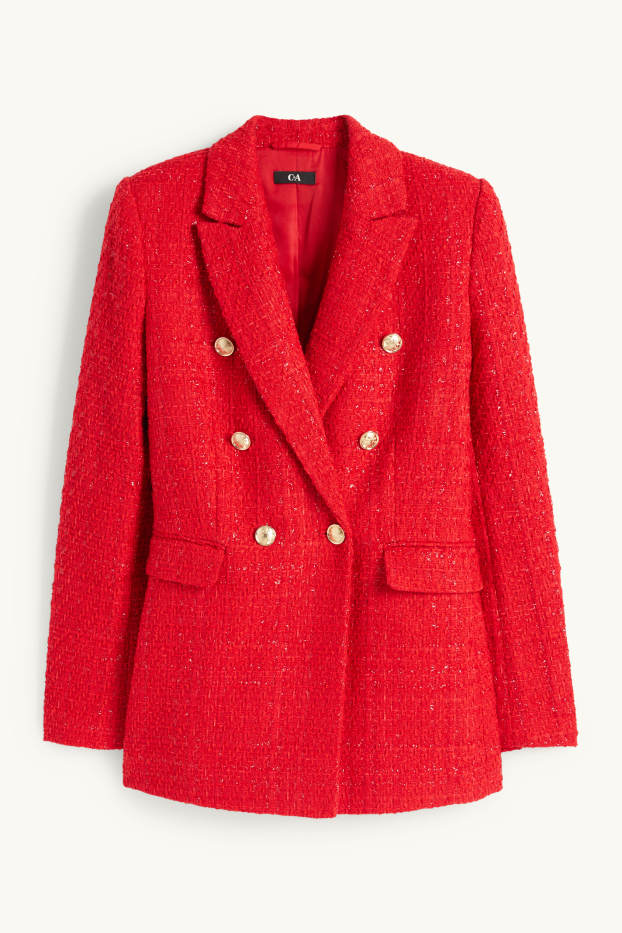 Women - Blazer - fitted - textured - red
