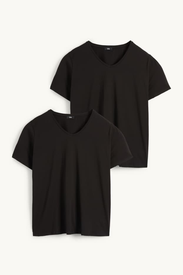 Donna - Confezione da 2 - t-shirt con scollo a V - LYCRA® - nero