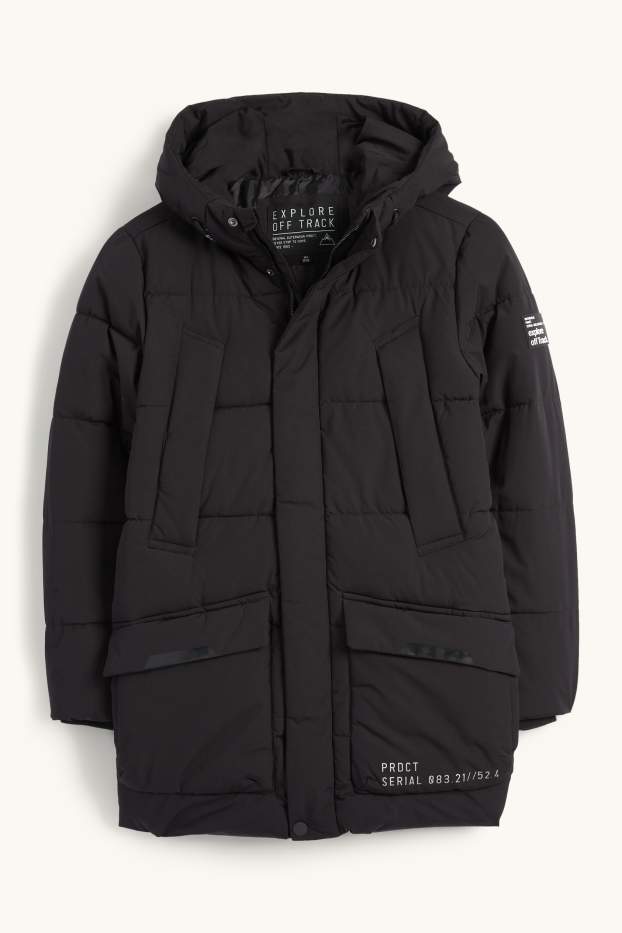 Kinder Jungen - Steppjacke mit Kapuze - wasserabweisend - schwarz