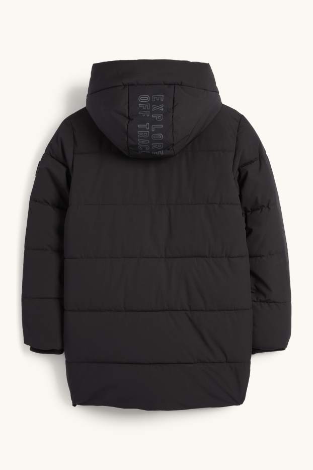 Kinder Jungen - Steppjacke mit Kapuze - wasserabweisend - schwarz