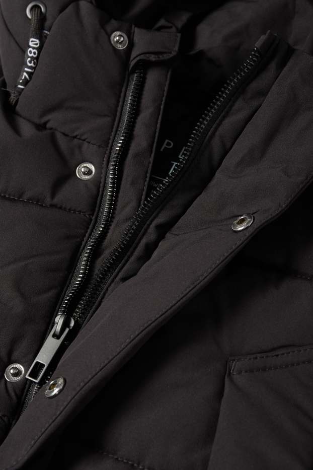 Kinder Jungen - Steppjacke mit Kapuze - wasserabweisend - schwarz