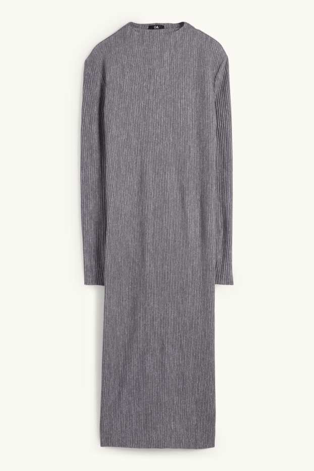 Women - Knitted dress - ribbed - gray