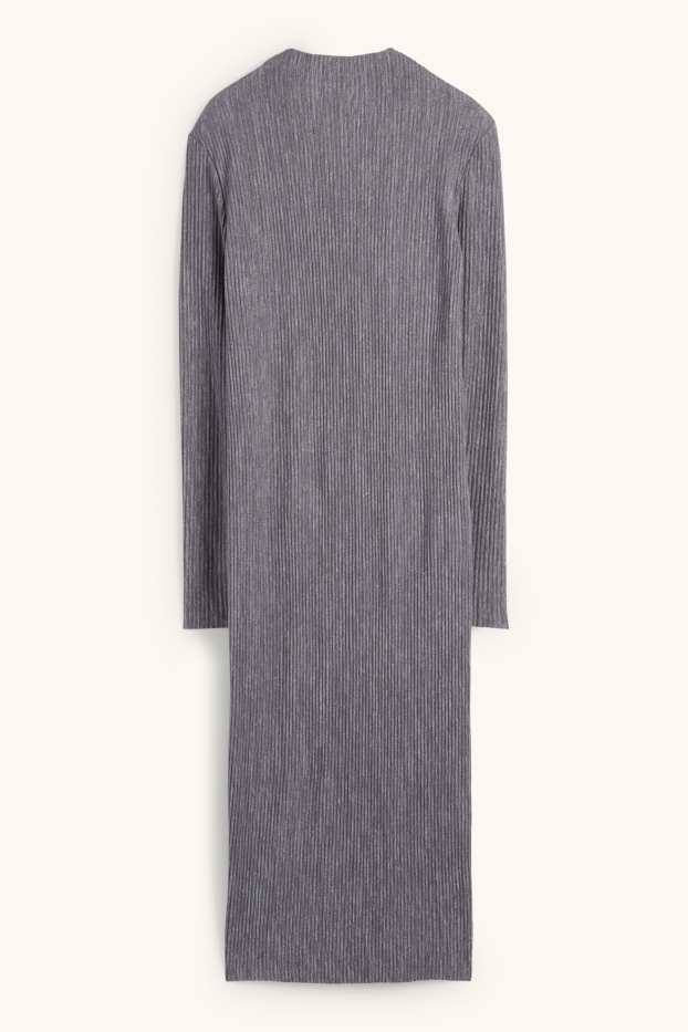 Women - Knitted dress - ribbed - gray