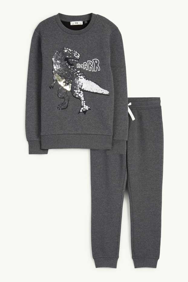 Enfants garçons - Dinosaure - ensemble - sweat et pantalon de jogging - deux pièces - gris foncé