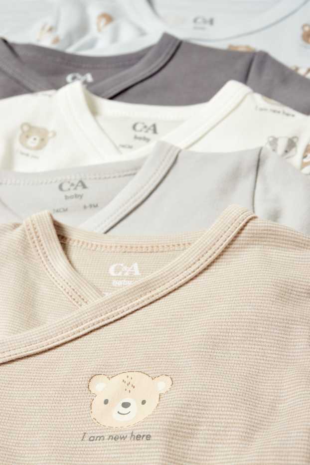 Bébés garçons - Lot de 5 - animaux sauvages - bodys croisés pour bébé - beige