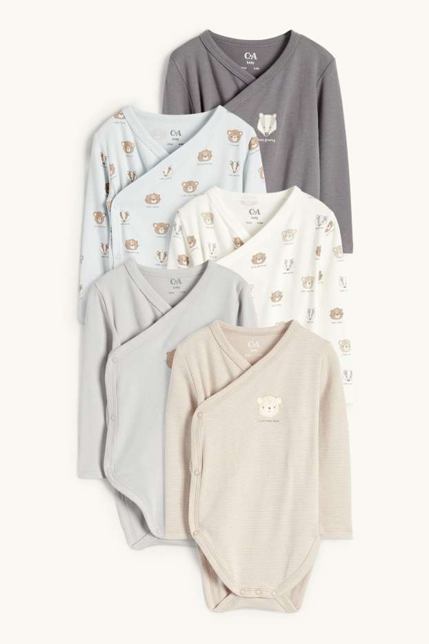 Bébés garçons - Lot de 5 - animaux sauvages - bodys croisés pour bébé - beige