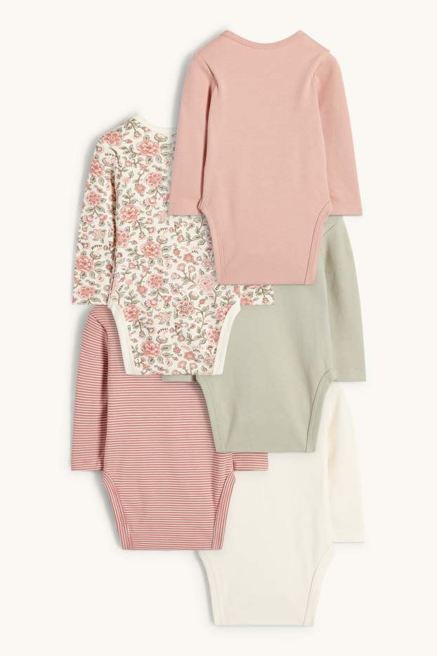 Bébés filles - Lot de 5 - petites fleurs et renard - bodys bébé - rose