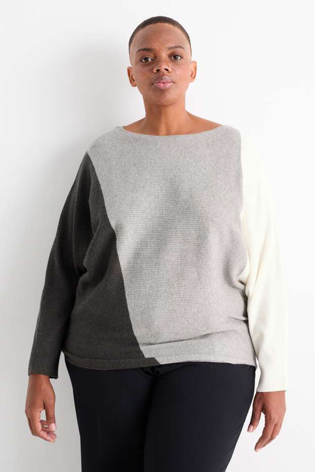 Damen - Pullover - gerippt - grau
