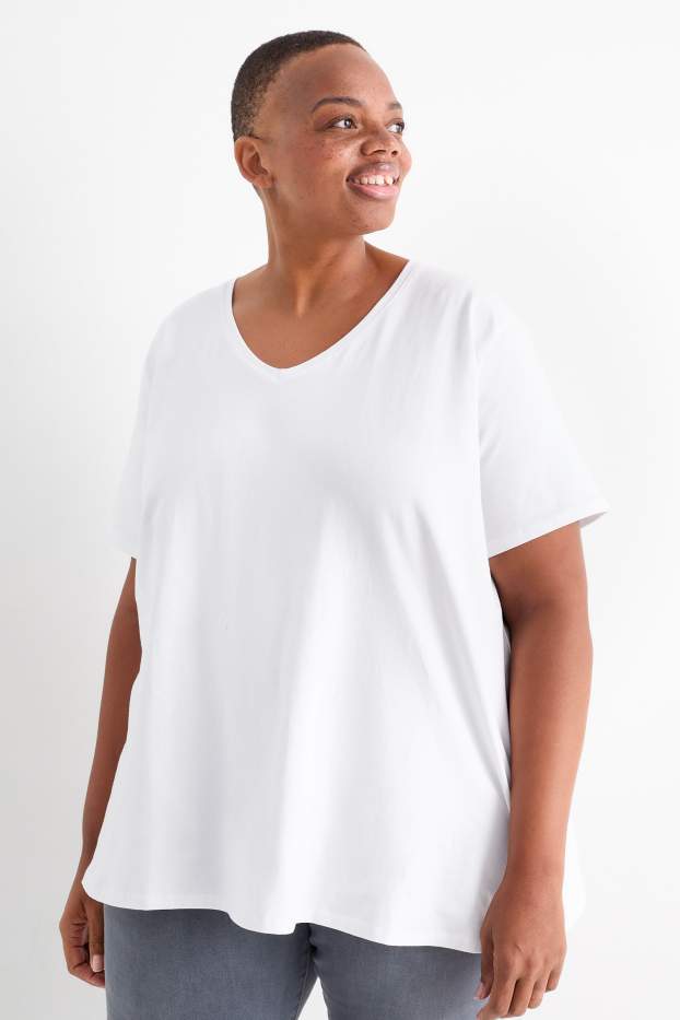 Women - Multipack of 2 - V-neck T-shirt - LYCRA® - white