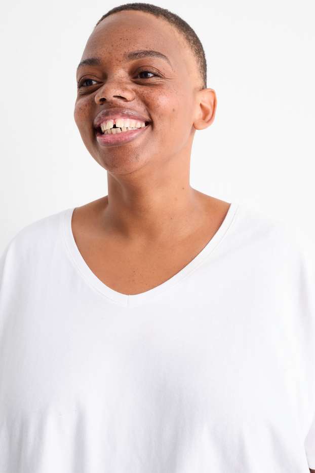 Women - Multipack of 2 - V-neck T-shirt - LYCRA® - white