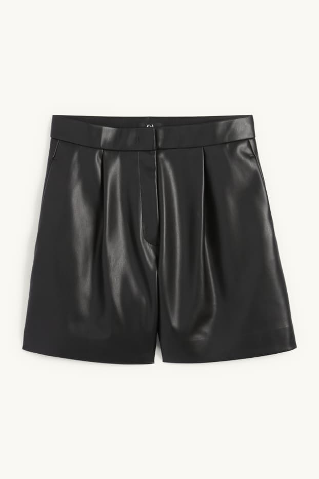 Dona - Pantalons curts - high waist - pell sintètica - negre