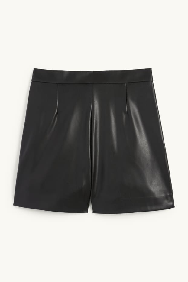 Dona - Pantalons curts - high waist - pell sintètica - negre
