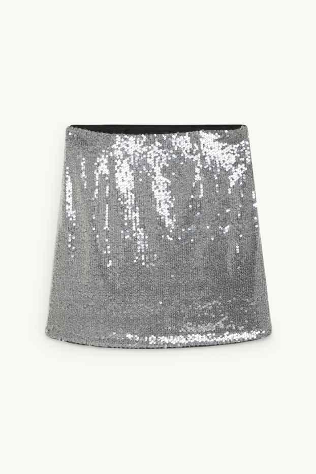 Damen - Pailletten-Minirock - silber