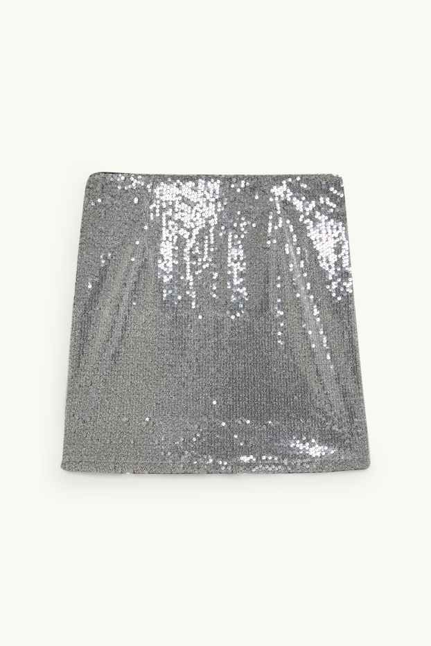 Damen - Pailletten-Minirock - silber
