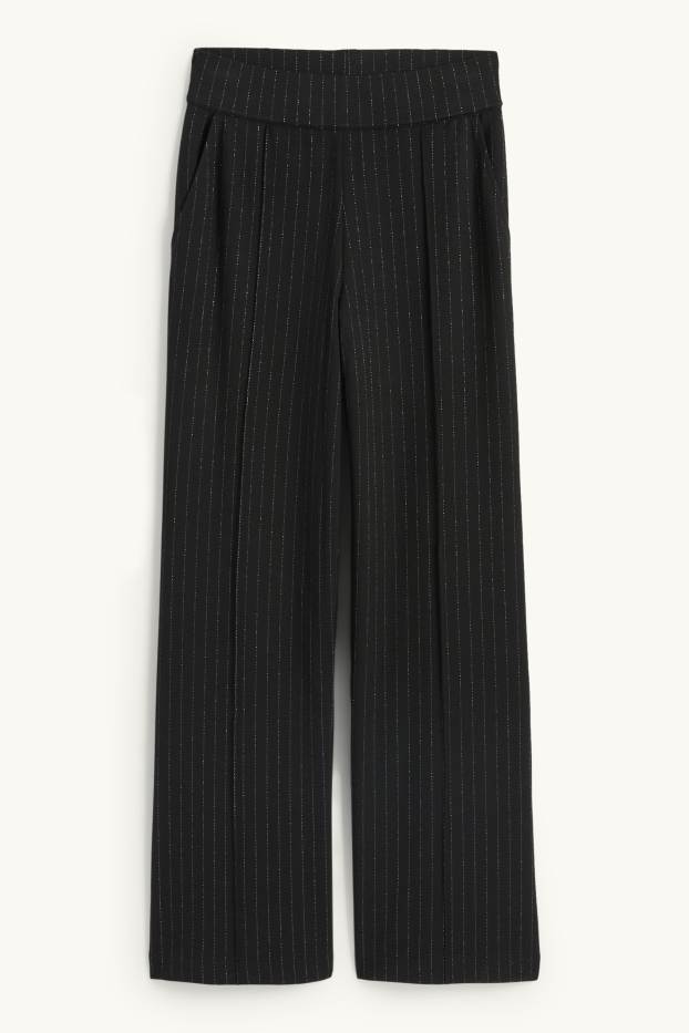 Femmes - Pantalon en jersey - high waist - straight fit - fines rayures - noir