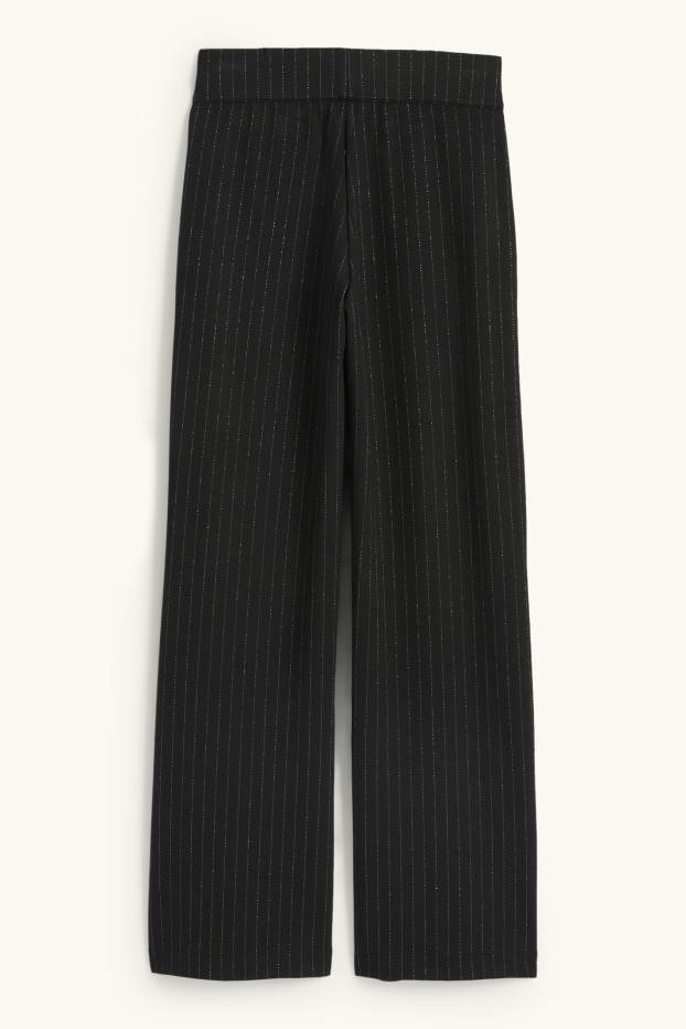 Femmes - Pantalon en jersey - high waist - straight fit - fines rayures - noir